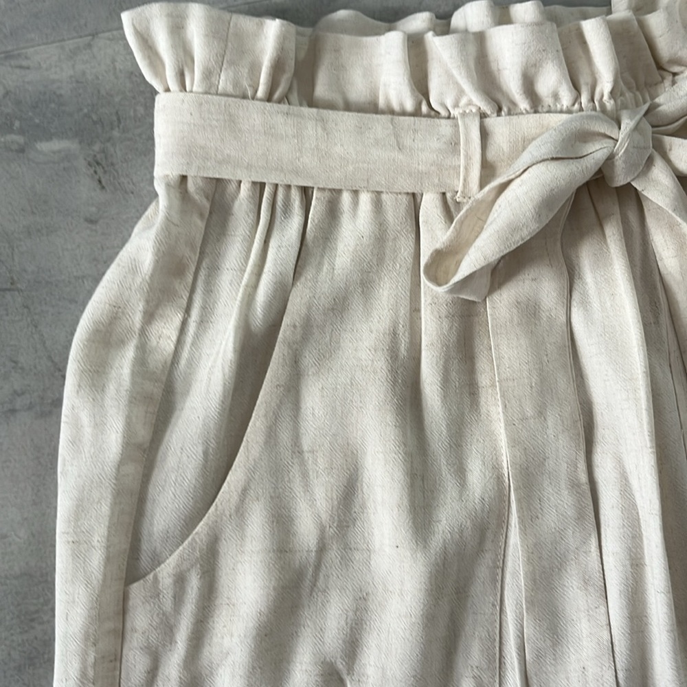 Monteau  Pants Linen paper bag  high waisted  wide leg  match belt  Size M NWOT - Picture 3 of 10